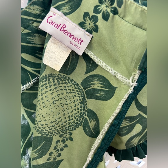 VTG Vintage Carol Bennett green ulu print Hawaiian mu’umu’u maxi dress. Size M. - Picture 5 of 6